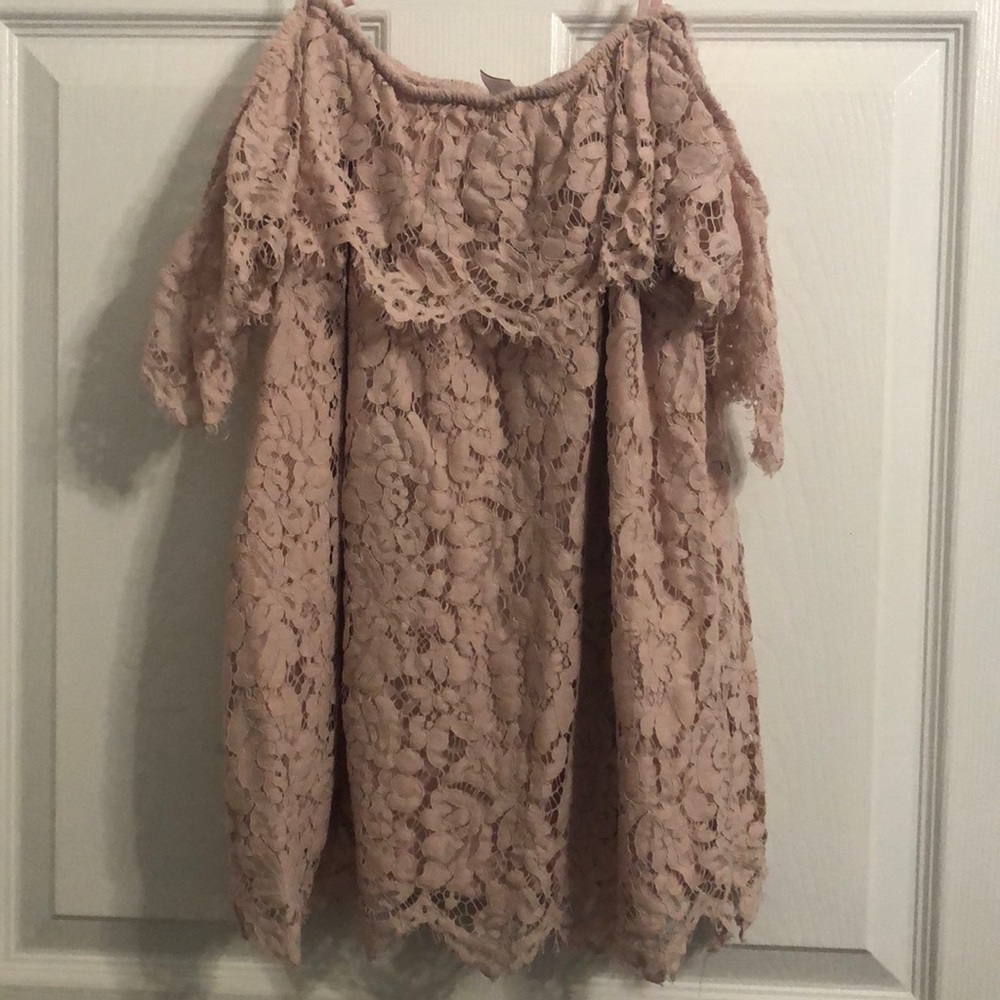 Light pink off the shoulder lace top